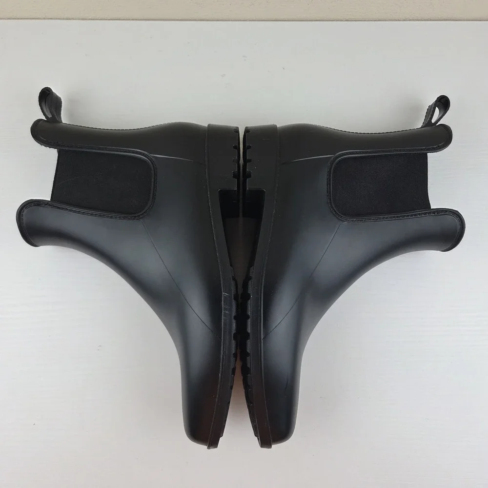 A New Day‎ Women's Chelsea Black Pull On Heel Rain Boots Waterproof Size 10